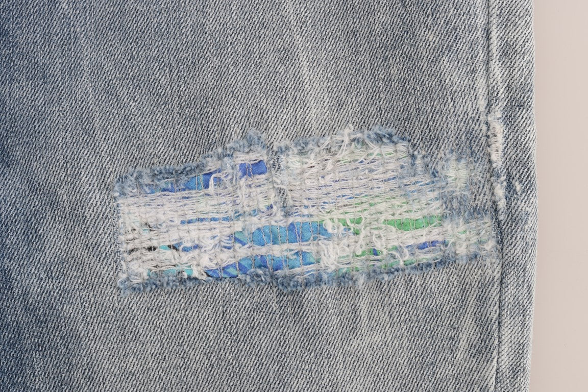 Versace Jeans Blue Wash Torn Stretch Slim Fit Jeans Versace Jeans