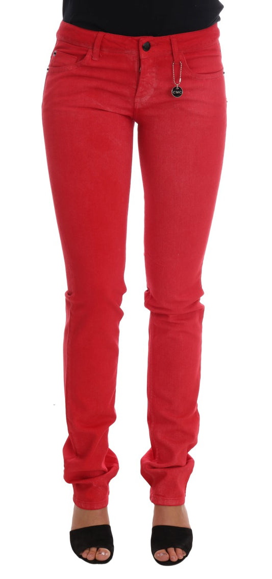 Costume National Red Cotton Stretch Slim Jeans Costume National