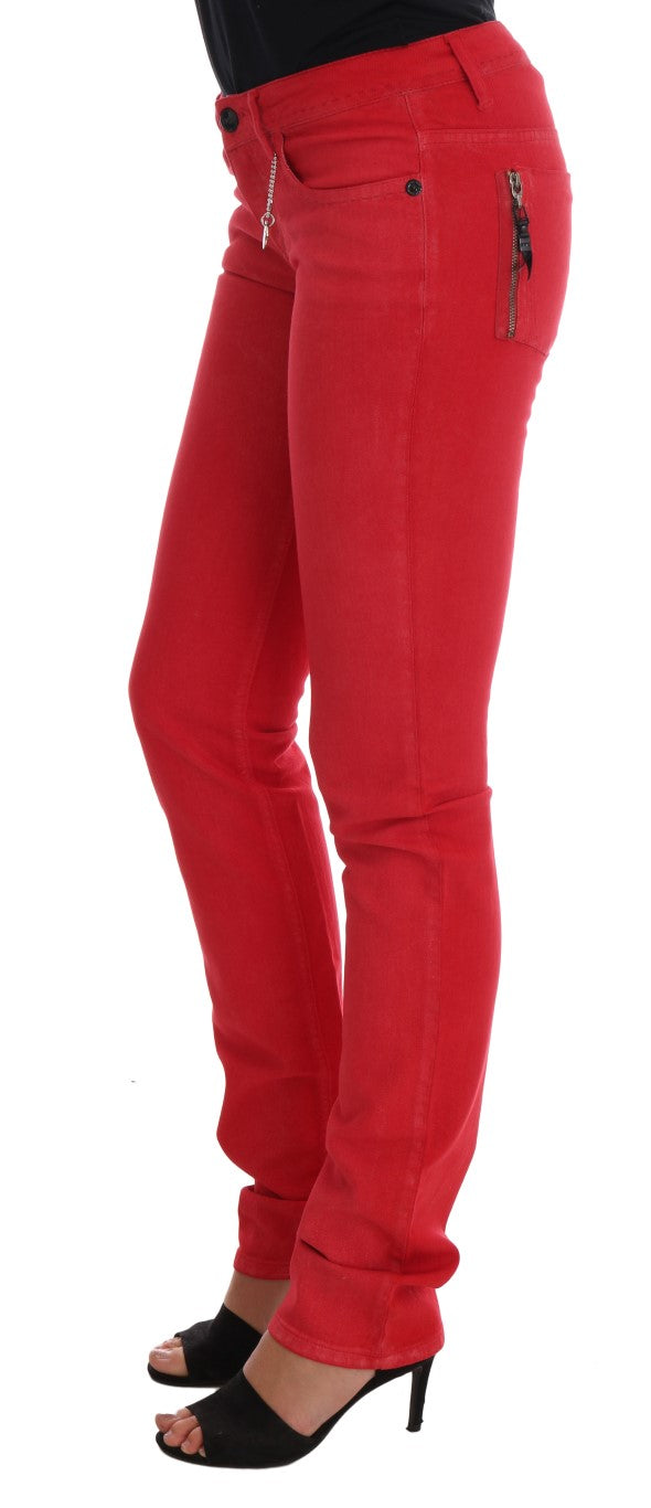 Costume National Red Cotton Stretch Slim Jeans Costume National
