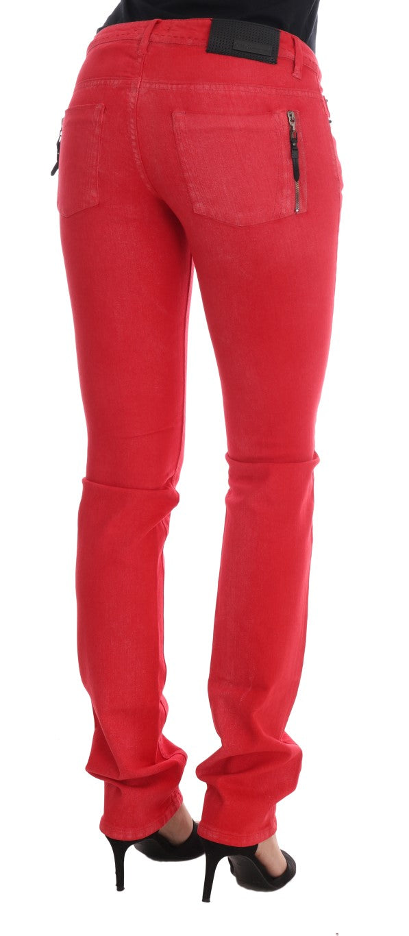 Costume National Red Cotton Stretch Slim Jeans Costume National