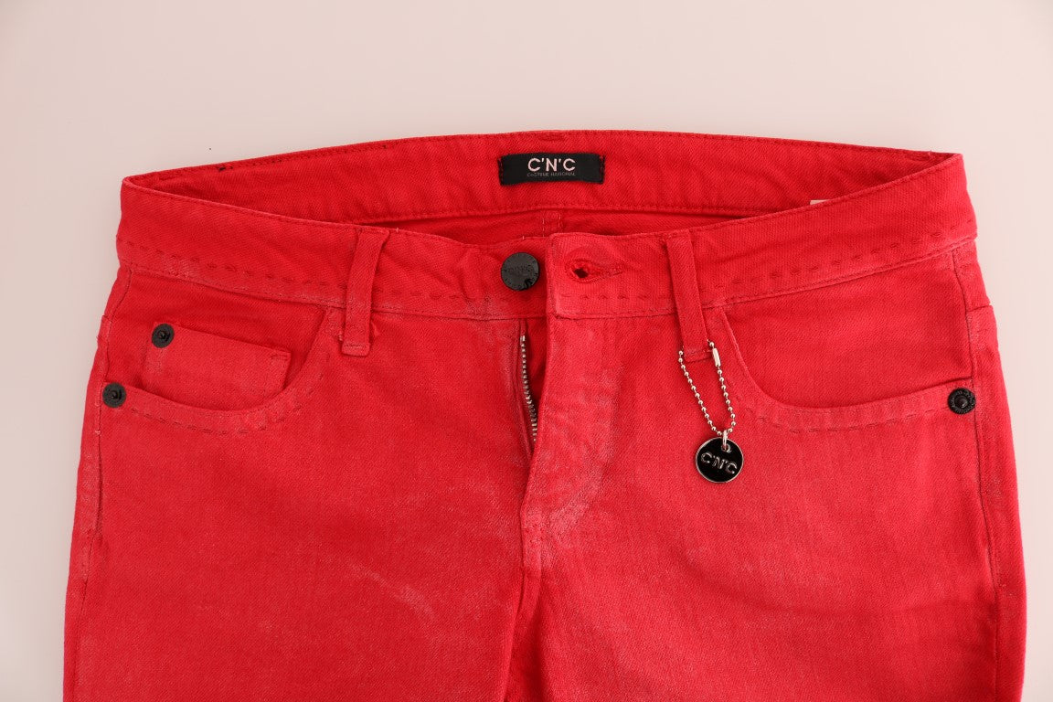 Costume National Red Cotton Stretch Slim Jeans Costume National