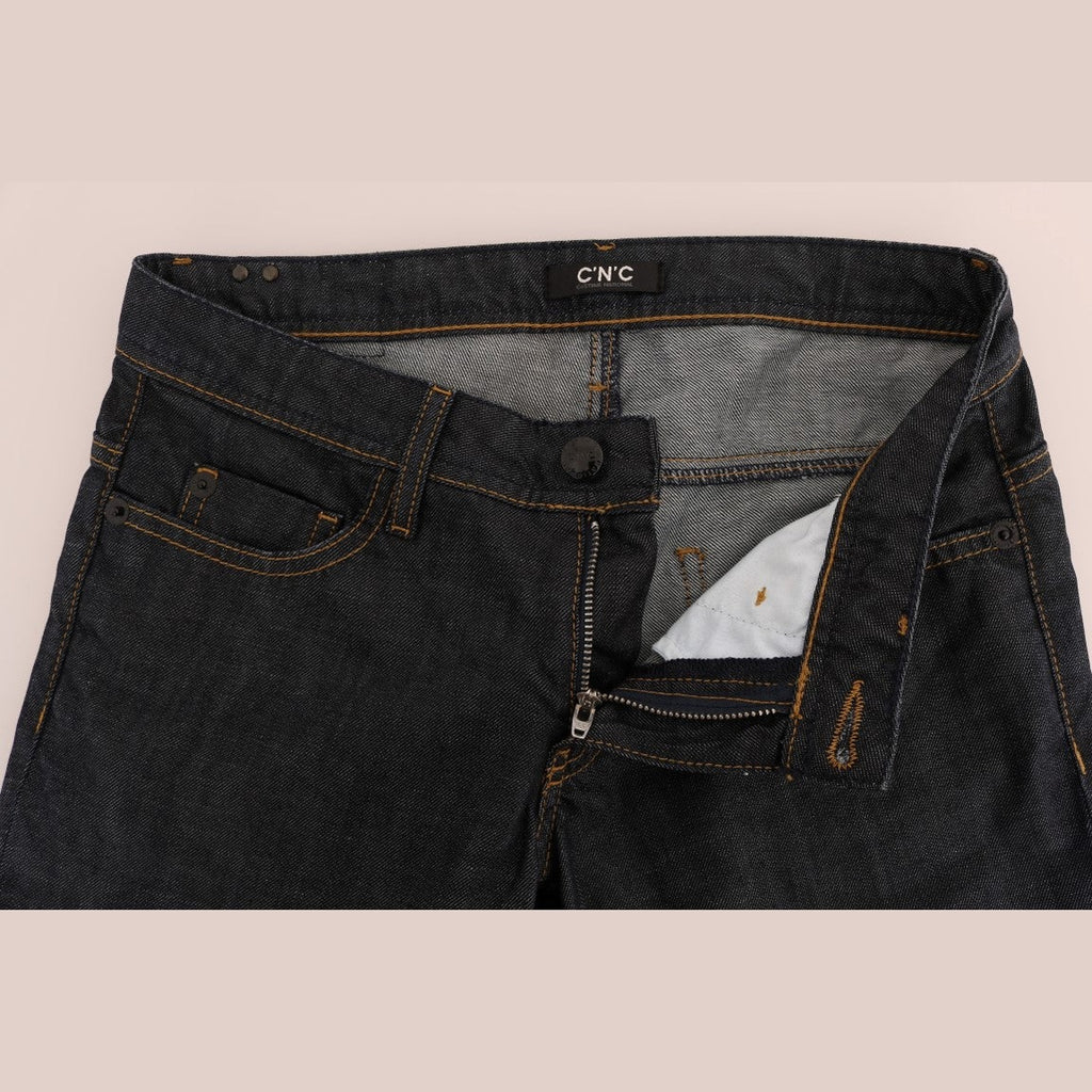 Dark blue Cotton Classic Fit jeans by Costume National, shown with front pockets and belt loops.