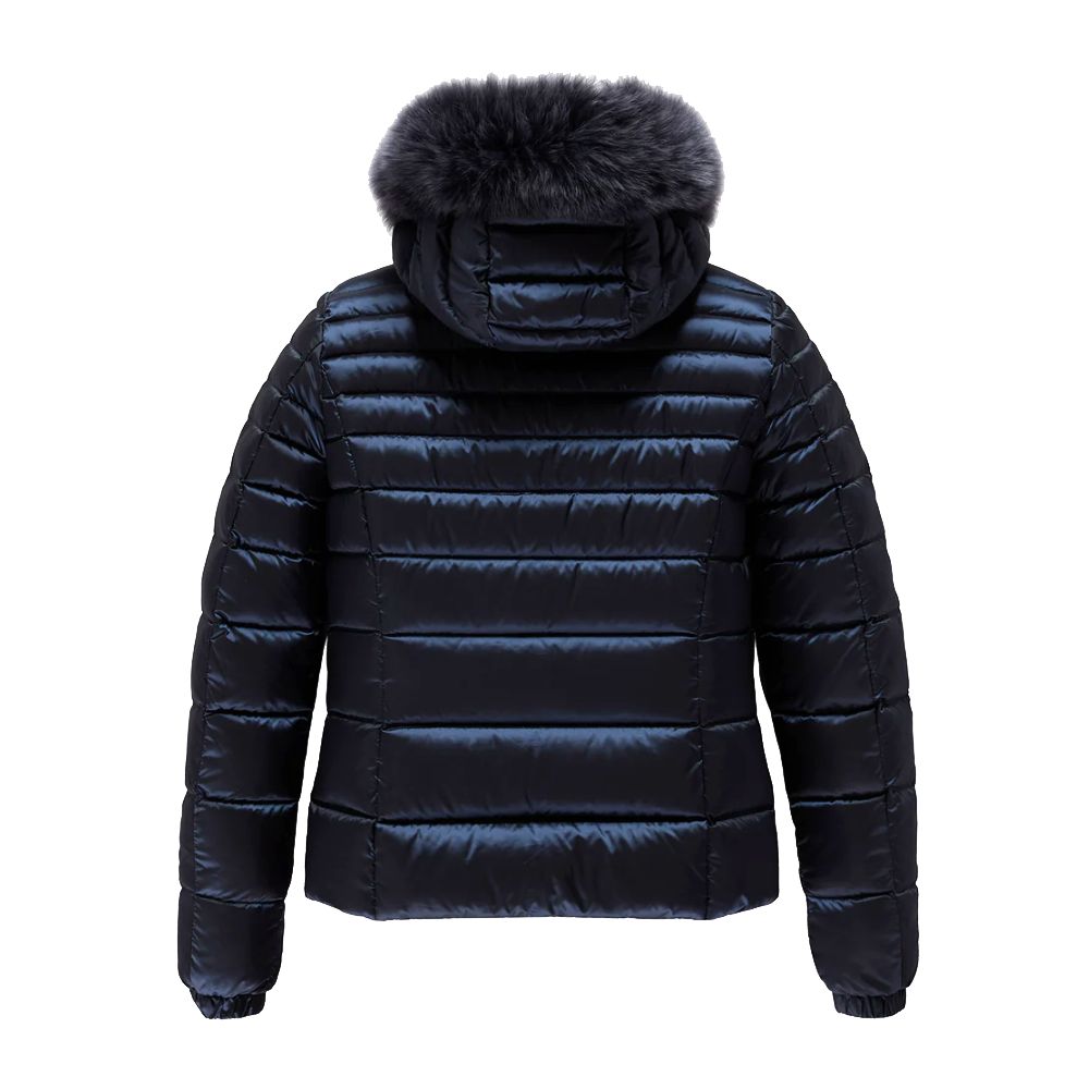 Refrigiwear Blue Nylon Women Jacket with Feather Padding and Fur Hood Refrigiwear