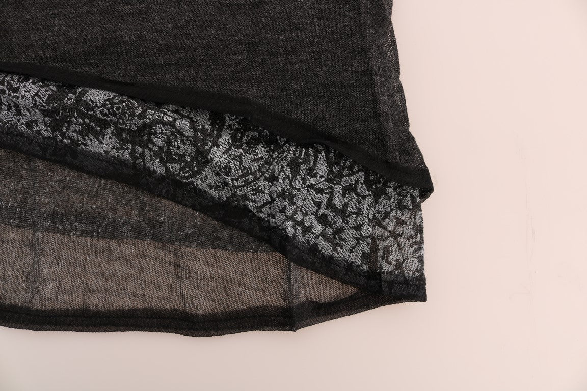 Ermanno Scervino Gray Wool Lace Top Long Sleeved T-shirt Ermanno Scervino