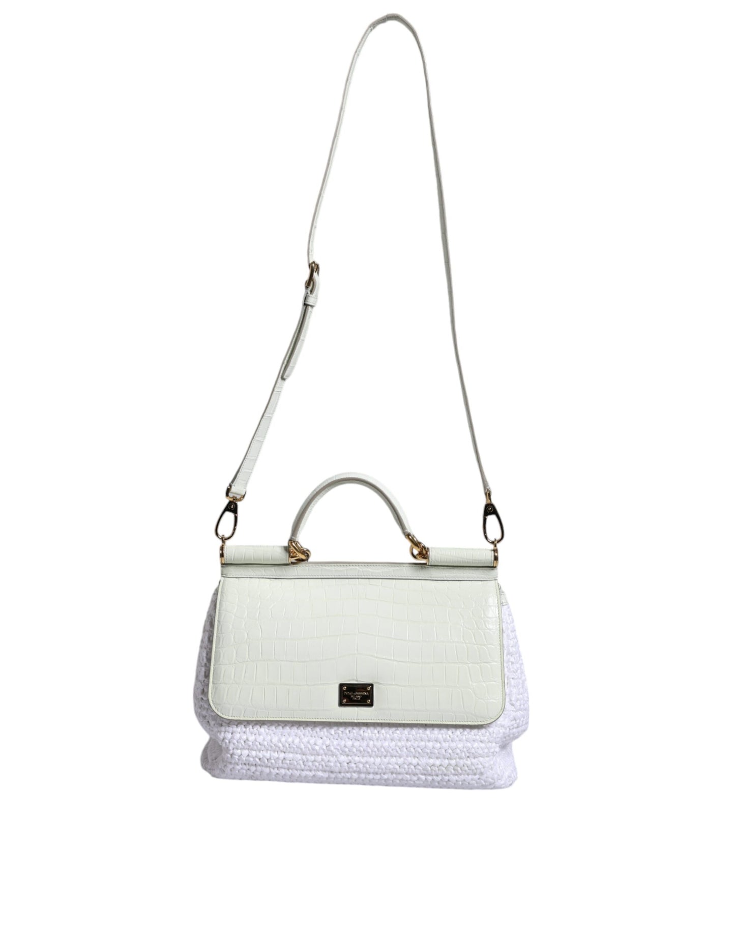 Dolce & Gabbana White Rafia Leather SICILY Crossbody Bag Dolce & Gabbana