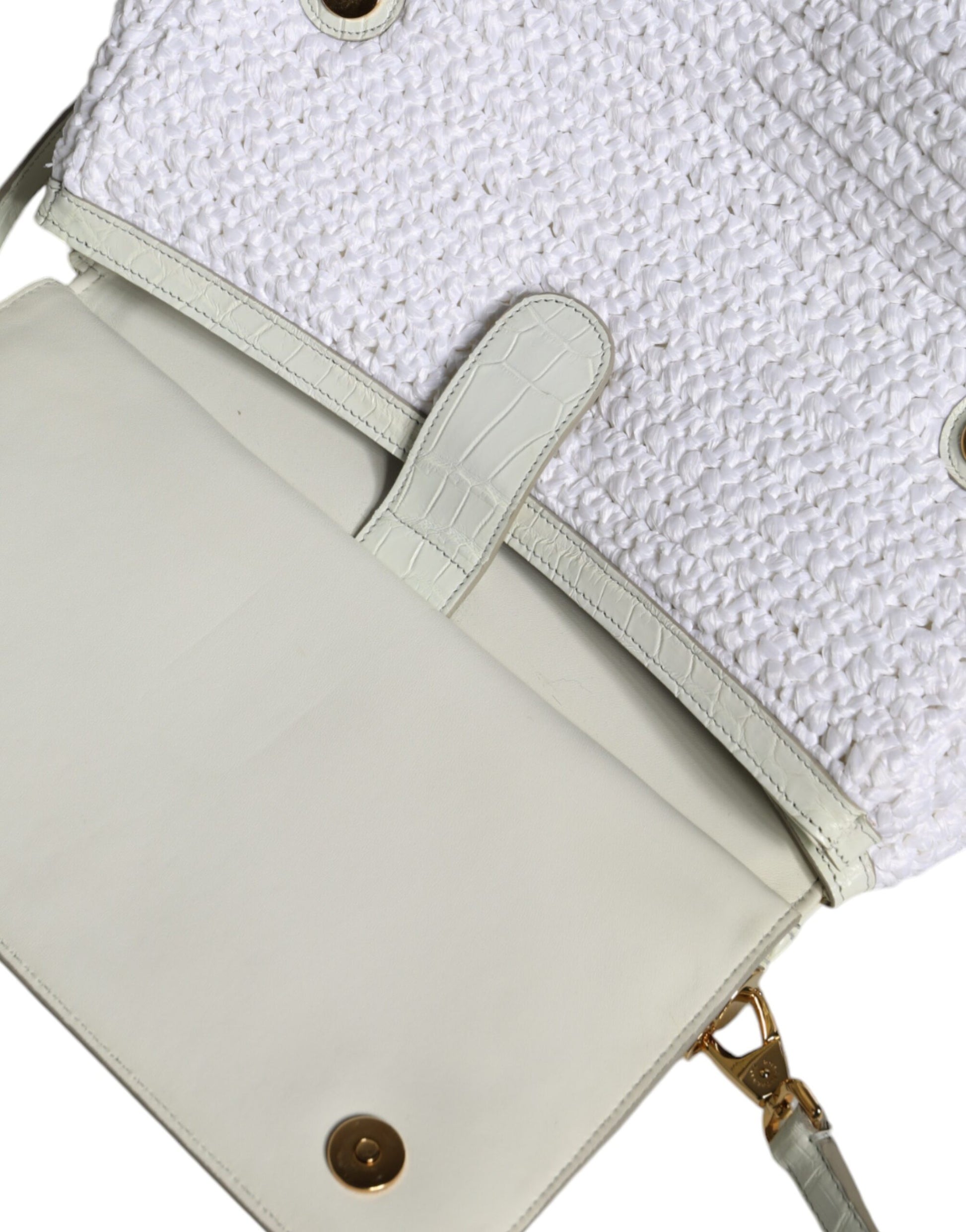 Dolce & Gabbana White Rafia Leather SICILY Crossbody Bag Dolce & Gabbana