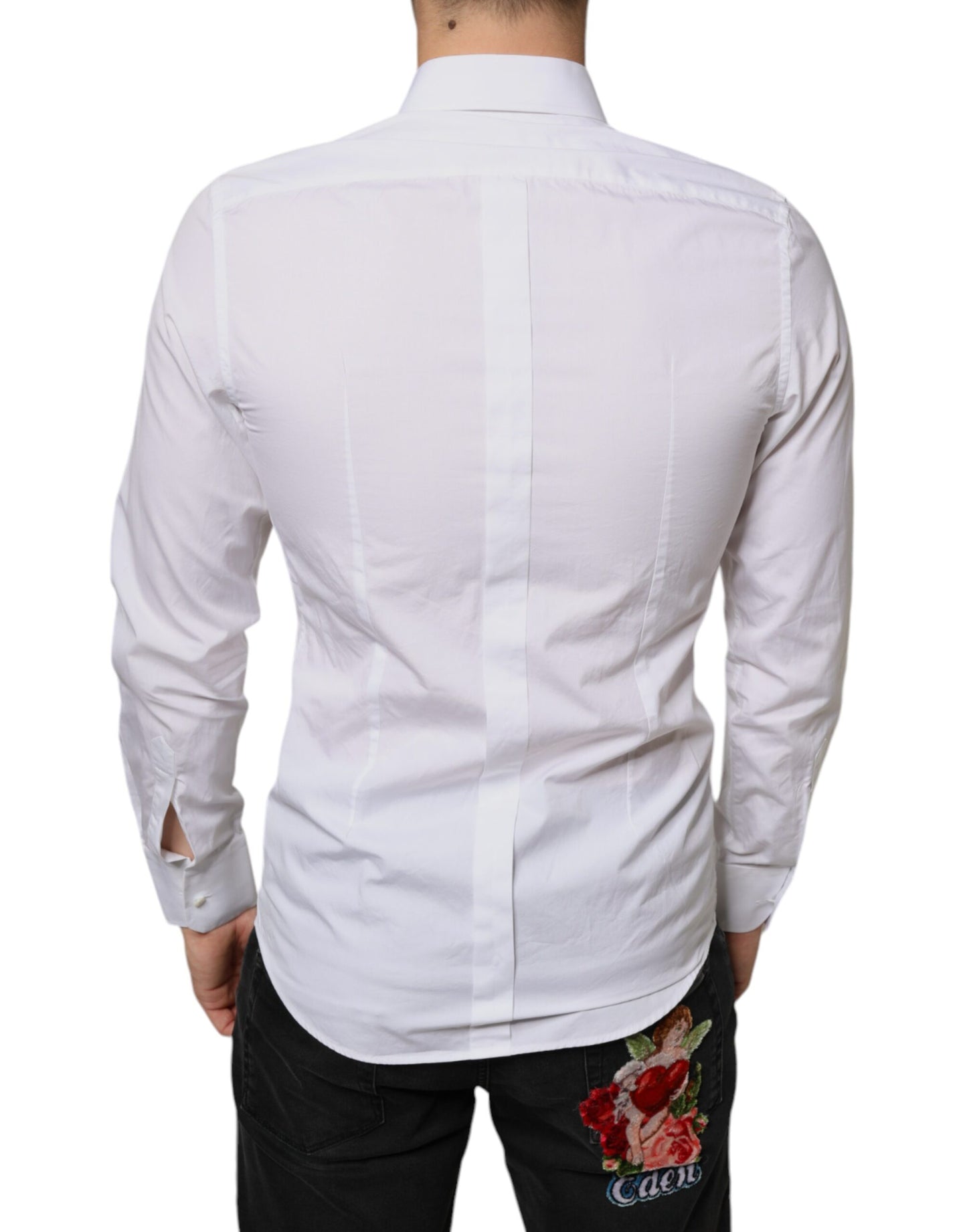 Dolce & Gabbana White Bib Cotton Poplin Formal Dress Shirt Dolce & Gabbana