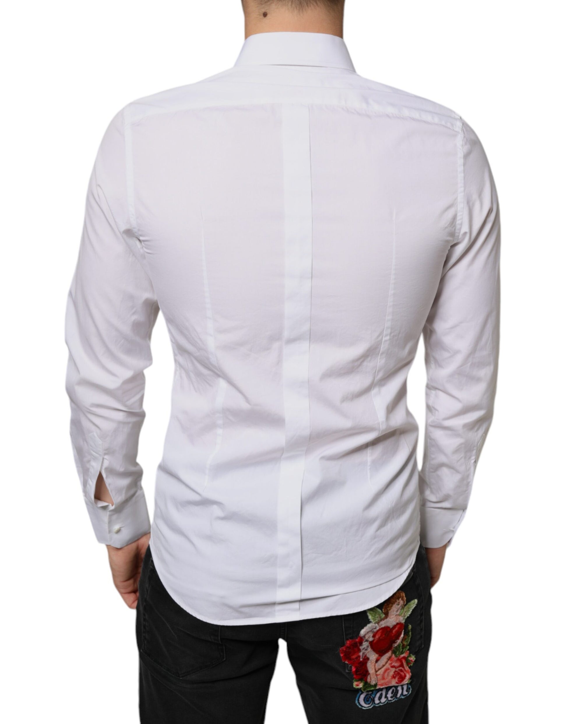 Dolce & Gabbana White Bib Cotton Poplin Formal Dress Shirt Dolce & Gabbana