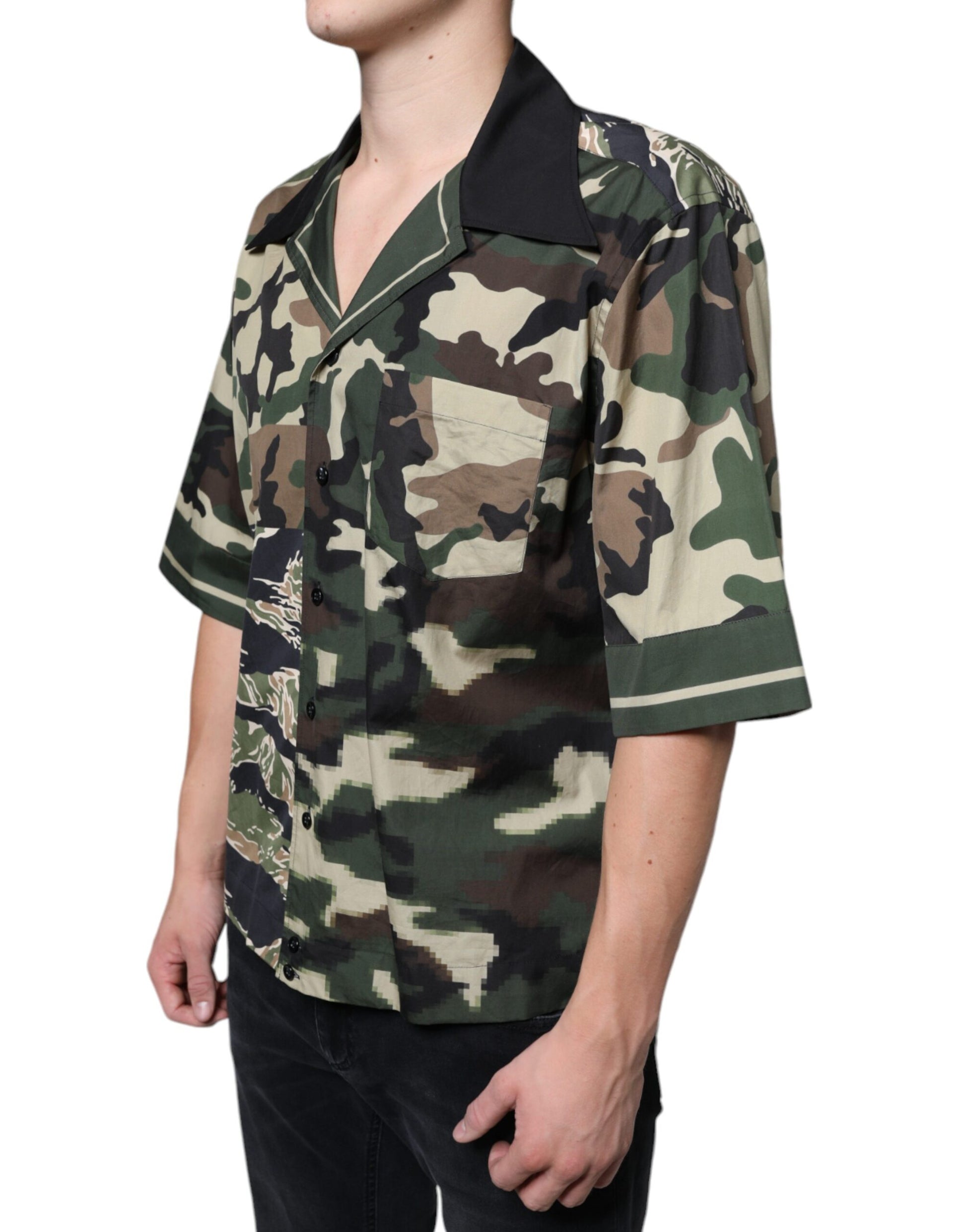 Dolce & Gabbana Multicolor Camouflage Button Down Men Casual Shirt Dolce & Gabbana