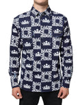Dolce & Gabbana Blue Crown Logo Print Slim Fit Cotton Shirt - Eljoys Fashion 
