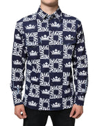 Dolce & Gabbana Blue Crown Logo Print Slim Fit Cotton Shirt - Eljoys Fashion 