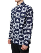 Dolce & Gabbana Blue Crown Logo Print Slim Fit Cotton Shirt - Eljoys Fashion 