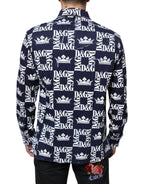 Dolce & Gabbana Blue Crown Logo Print Slim Fit Cotton Shirt - Eljoys Fashion 