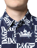 Dolce & Gabbana Blue Crown Logo Print Slim Fit Cotton Shirt - Eljoys Fashion 