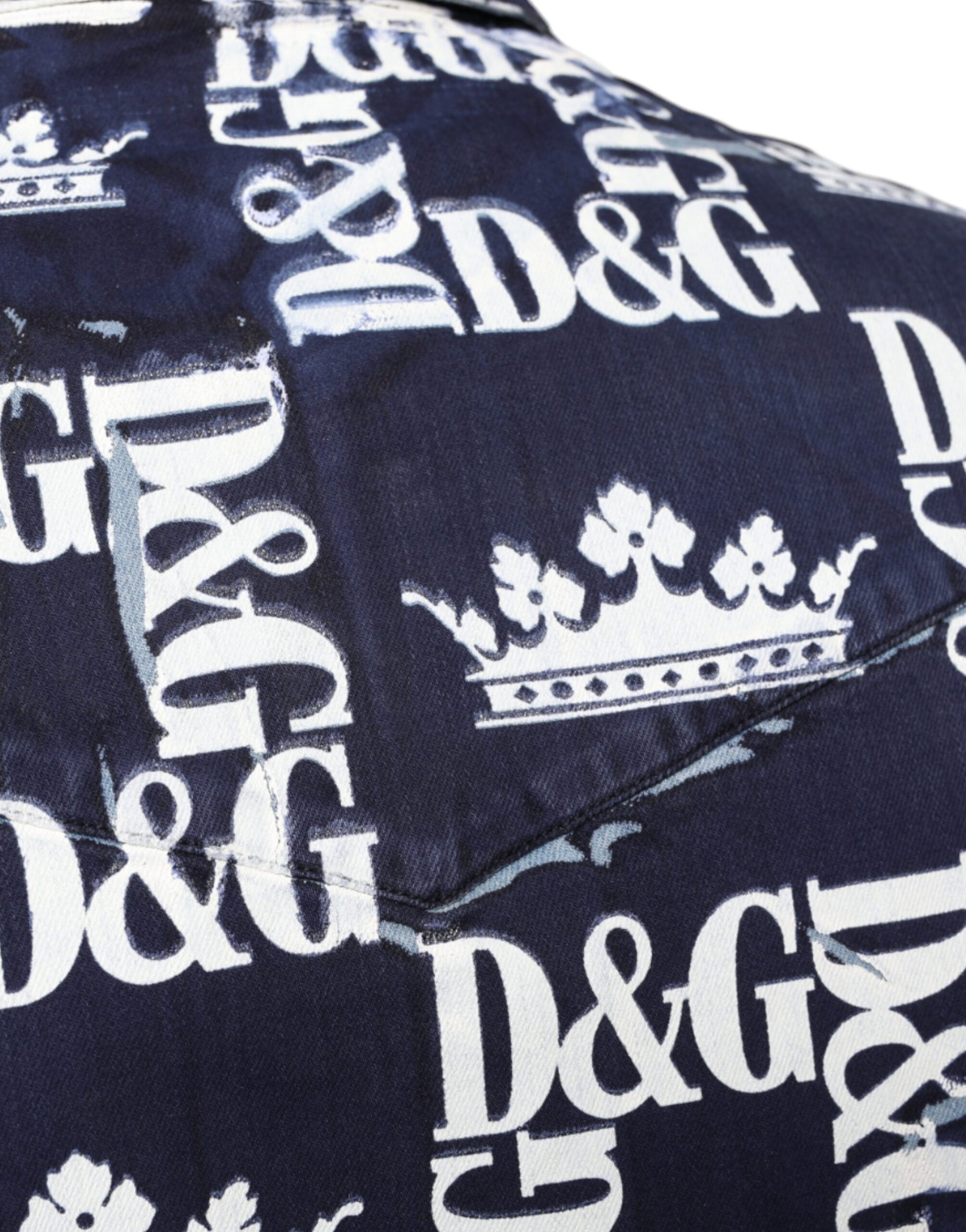 Dolce & Gabbana Blue Crown Logo Print Slim Fit Cotton Shirt Dolce & Gabbana