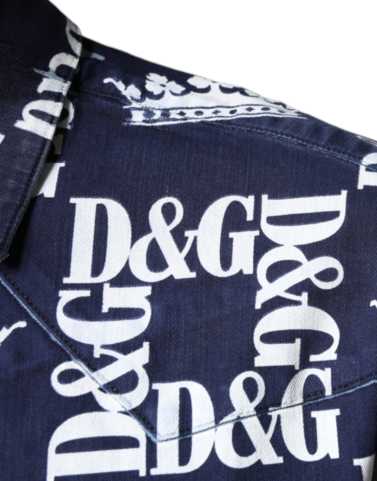 Dolce & Gabbana Blue Crown Logo Print Slim Fit Cotton Shirt - Eljoys Fashion 