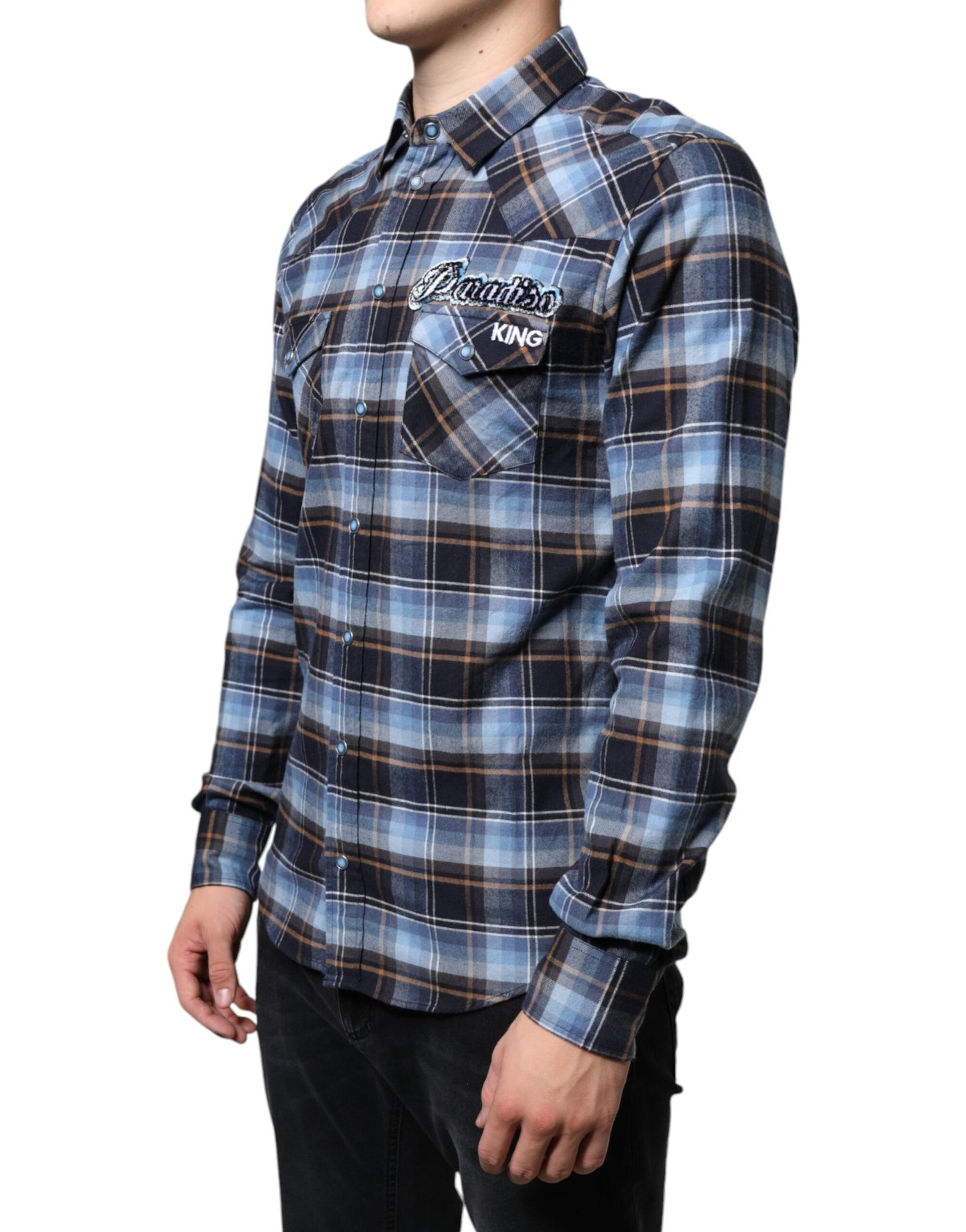 Dolce & Gabbana Multicolor Checkered Paradiso Patch Slim Fit Shirt Dolce & Gabbana