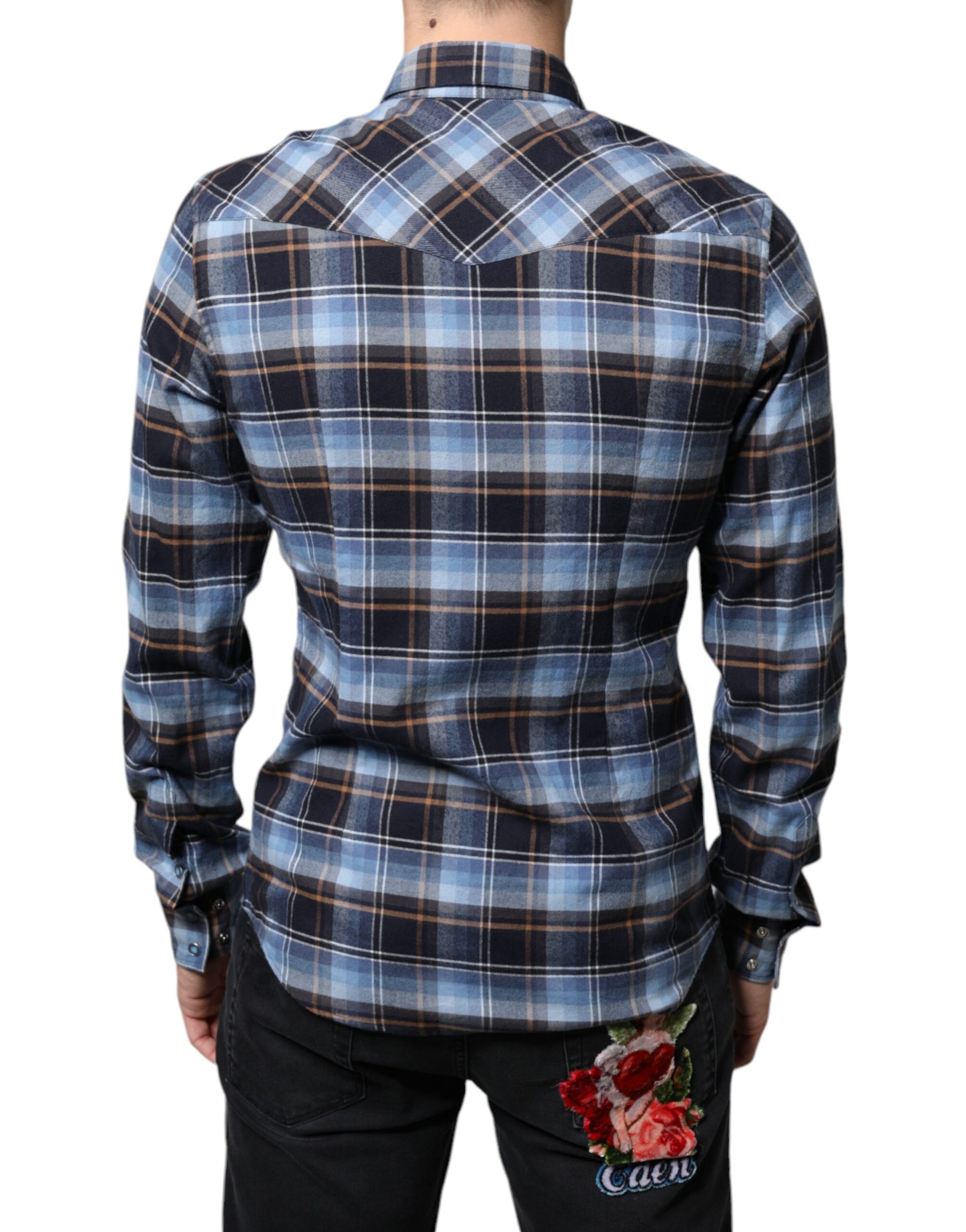 Dolce & Gabbana Multicolor Checkered Paradiso Patch Slim Fit Shirt Dolce & Gabbana