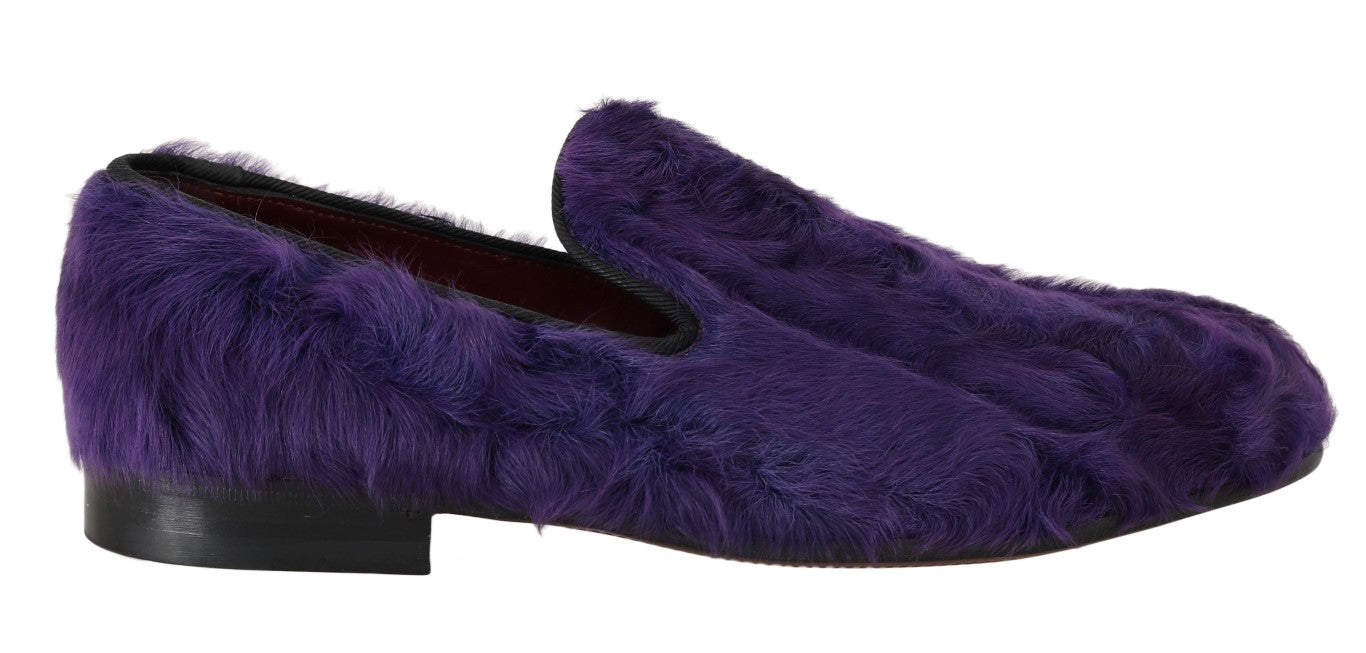 Dolce & Gabbana Purple Sheep Fur Leather Loafers Dolce & Gabbana