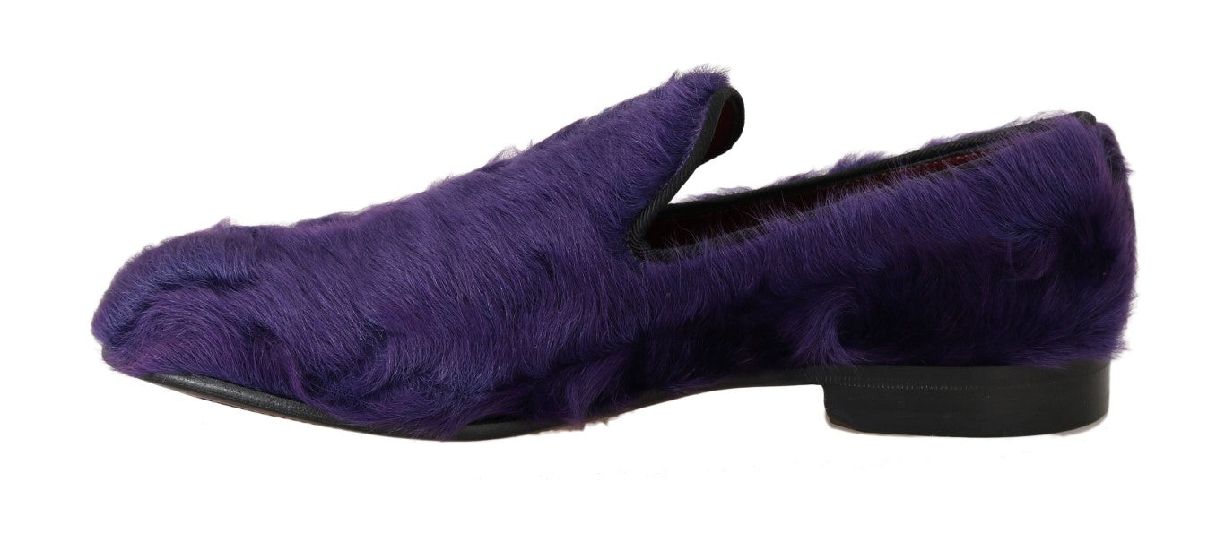 Dolce & Gabbana Purple Sheep Fur Leather Loafers Dolce & Gabbana