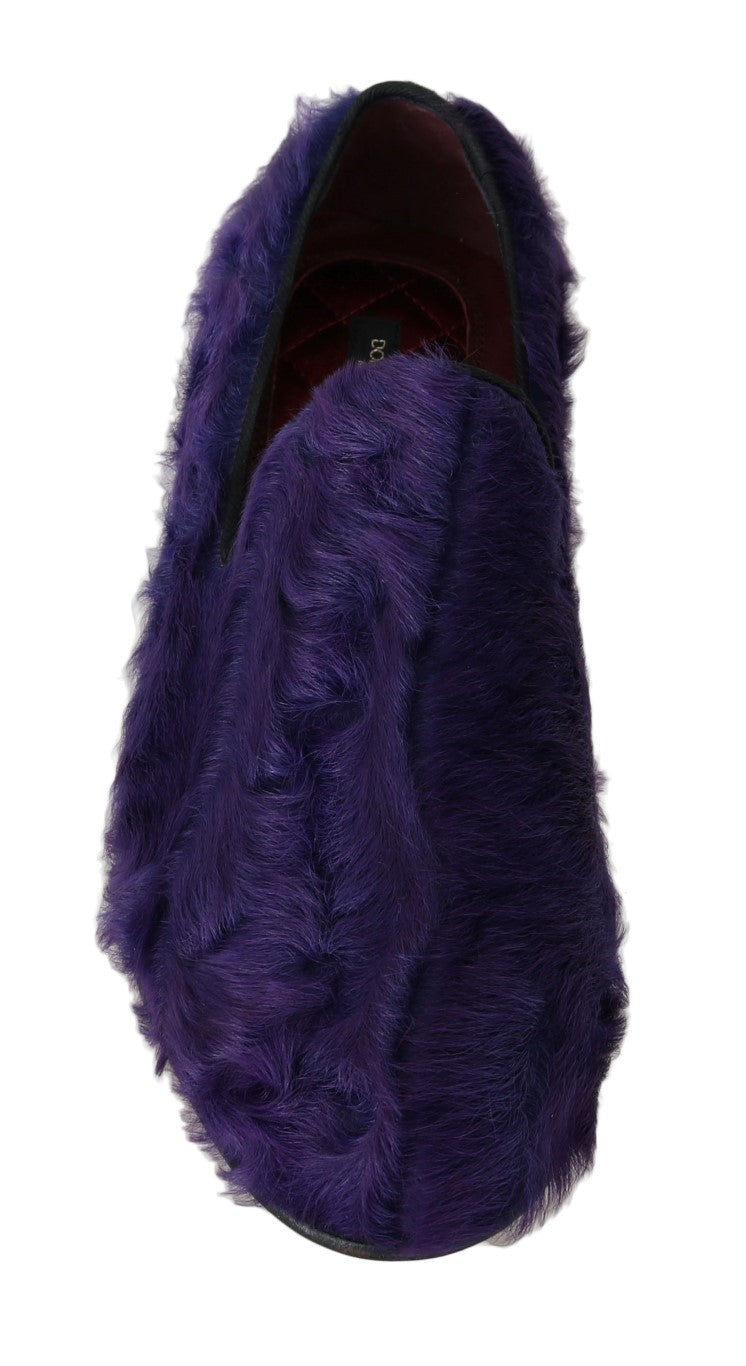 Dolce & Gabbana Purple Sheep Fur Leather Loafers Dolce & Gabbana
