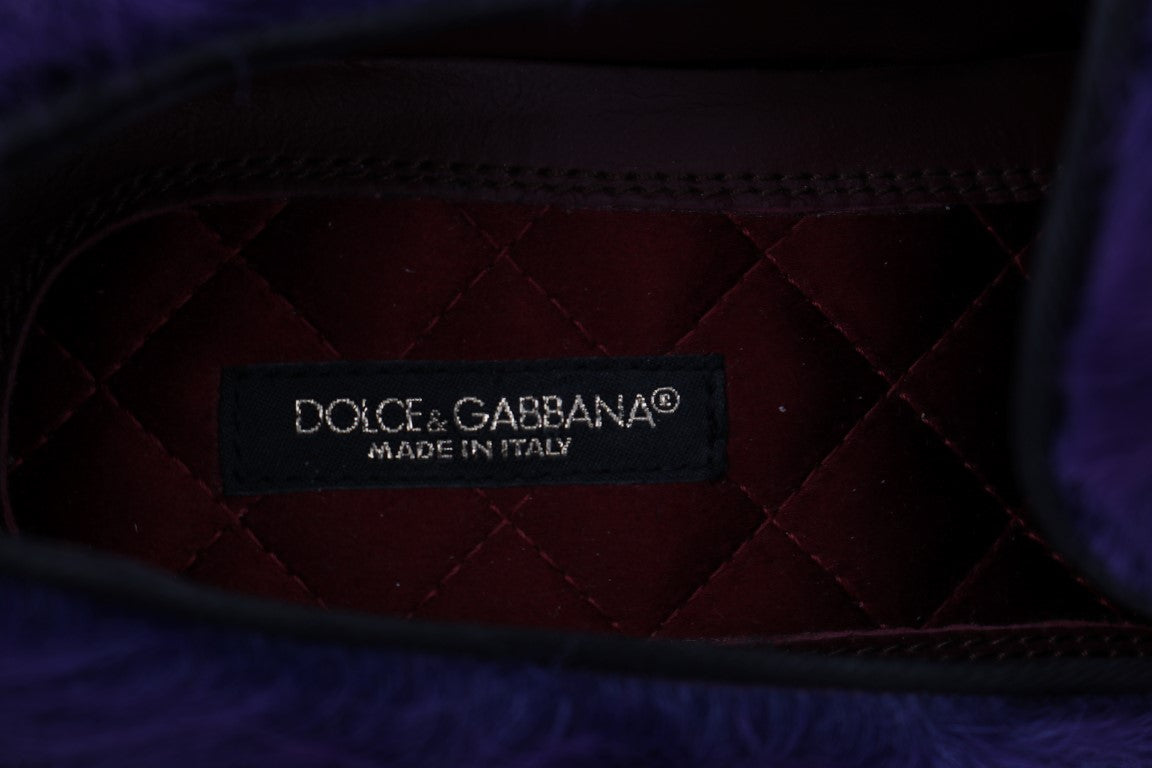 Dolce & Gabbana Purple Sheep Fur Leather Loafers Dolce & Gabbana