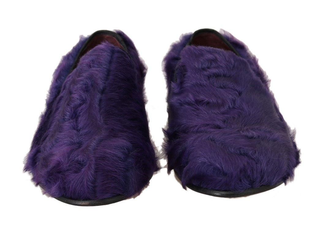Dolce & Gabbana Purple Sheep Fur Leather Loafers Dolce & Gabbana