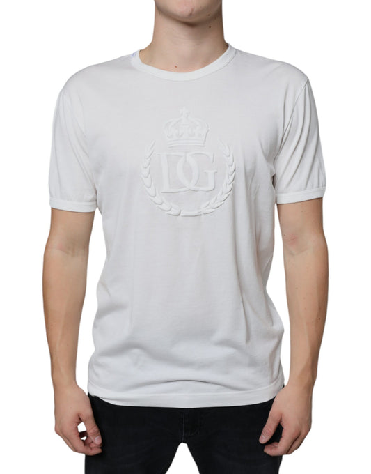 Dolce & Gabbana White Logo Embossed Cotton Crewneck T-shirt Dolce & Gabbana