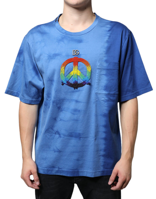 Dolce & Gabbana Blue Tie-Dye Peace Sign Cotton T-shirt Dolce & Gabbana