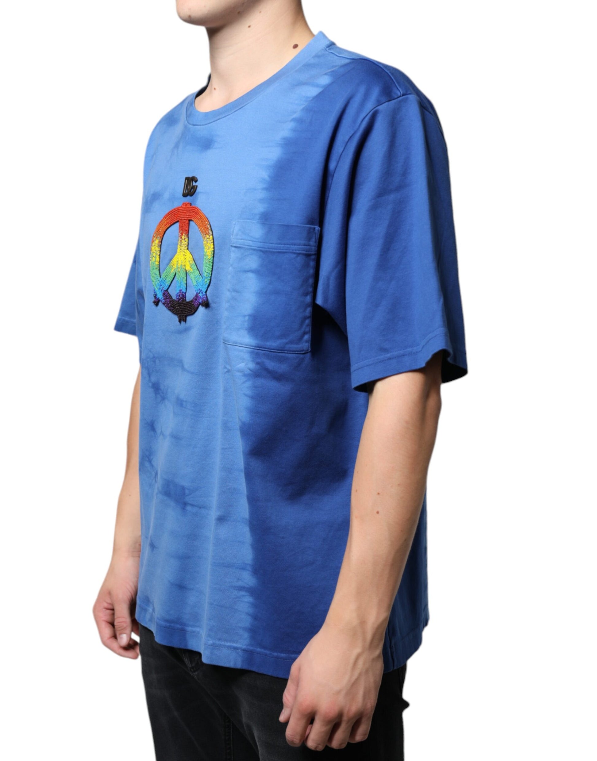 Dolce & Gabbana Blue Tie-Dye Peace Sign Cotton T-shirt Dolce & Gabbana