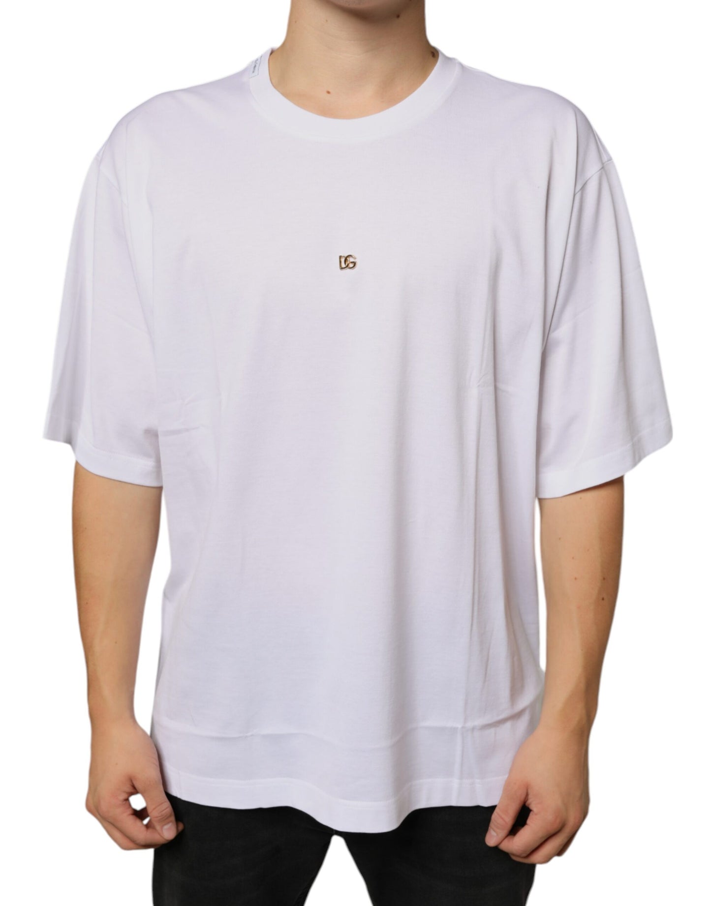 Dolce & Gabbana White Metal DG Logo Cotton Short Sleeves T-shirt Dolce & Gabbana