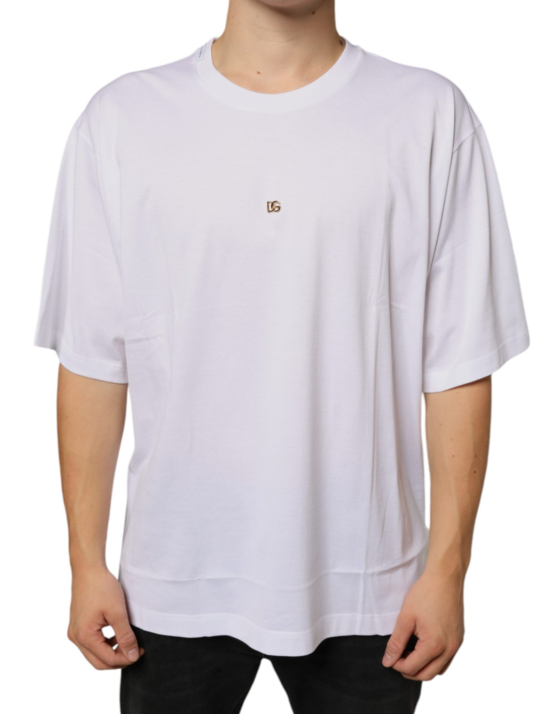 Dolce & Gabbana White Metal DG Logo Cotton Short Sleeves T-shirt Dolce & Gabbana