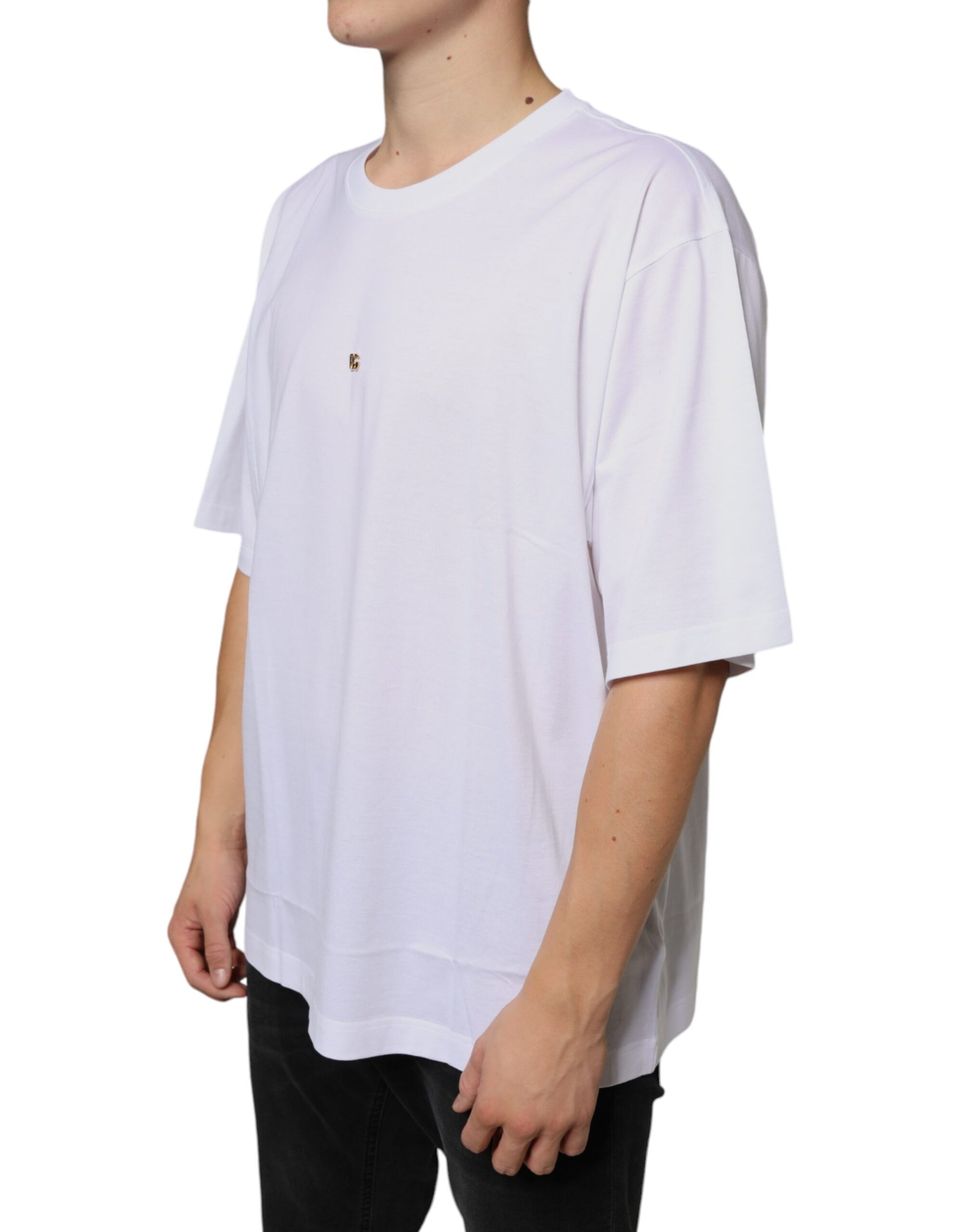 Dolce & Gabbana White Metal DG Logo Cotton Short Sleeves T-shirt Dolce & Gabbana