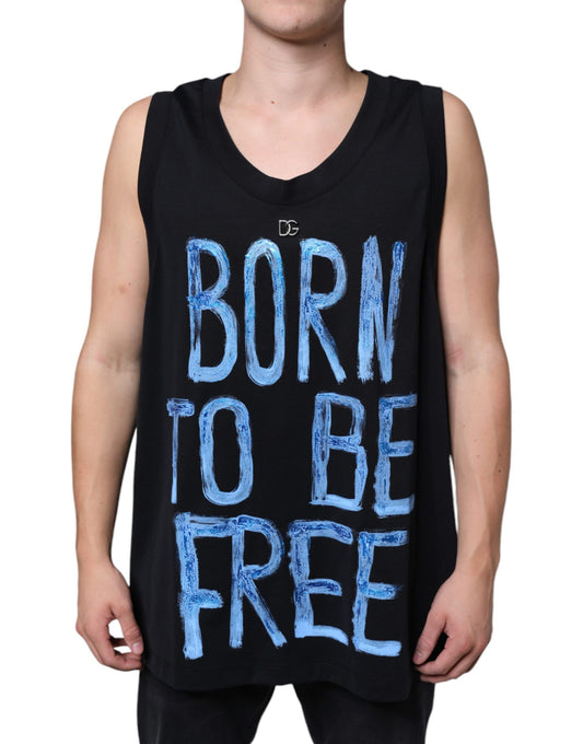 Dolce & Gabbana Black Cotton Born To Be Free Sleeveless T-shirt Dolce & Gabbana
