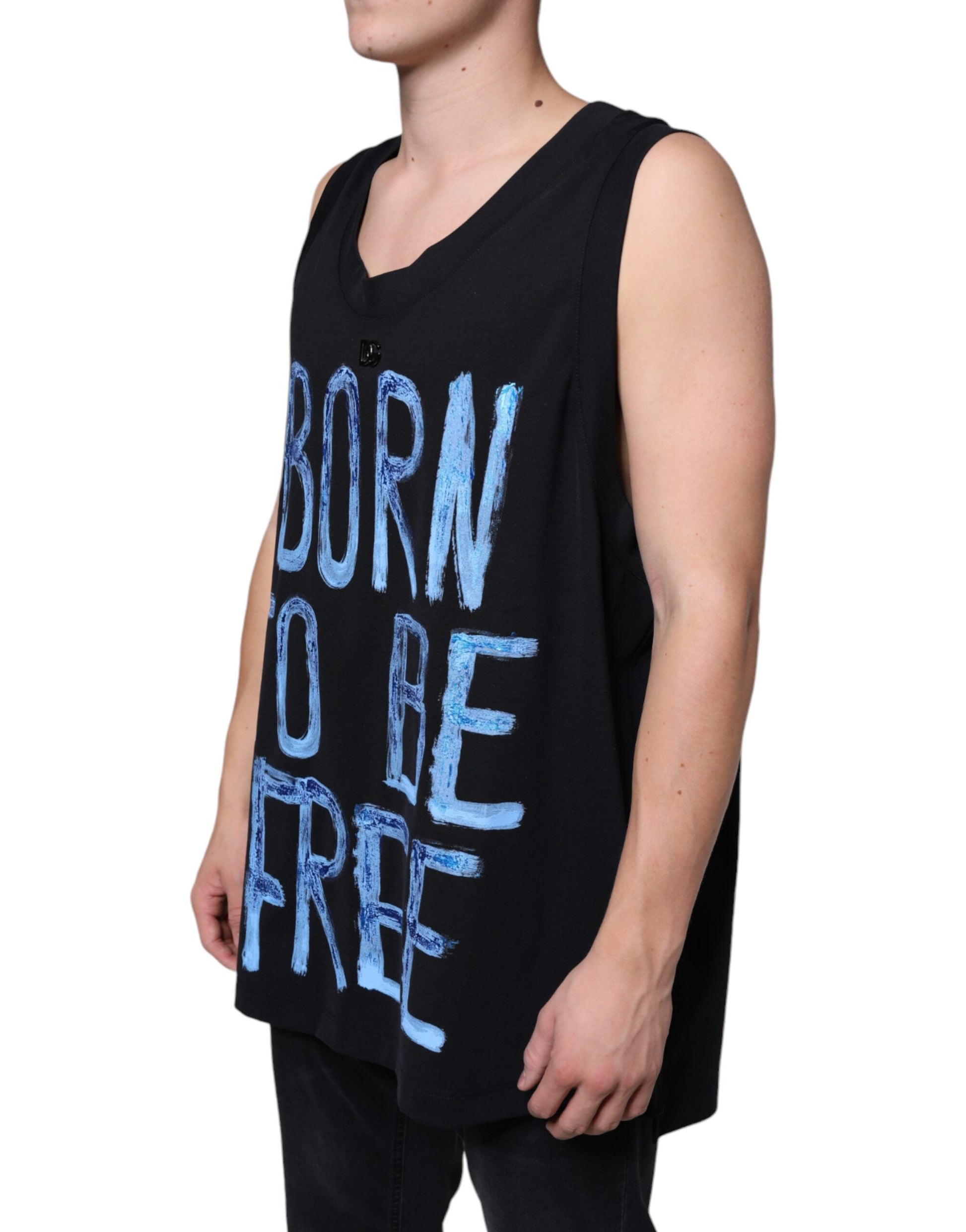 Dolce & Gabbana Black Cotton Born To Be Free Sleeveless T-shirt Dolce & Gabbana