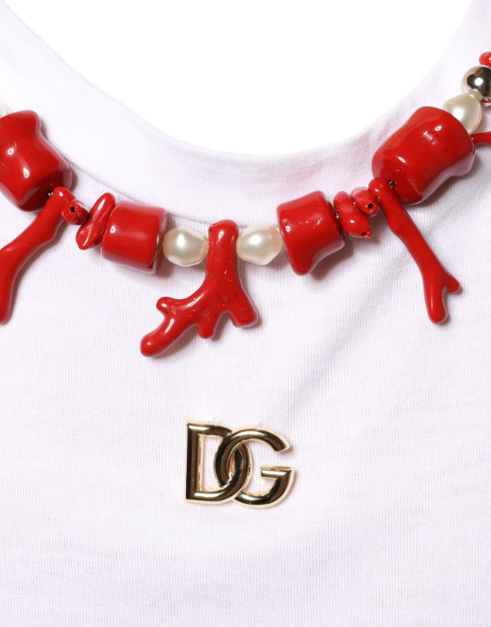 Dolce & Gabbana White Cotton Necklace Embellished T-shirt Dolce & Gabbana