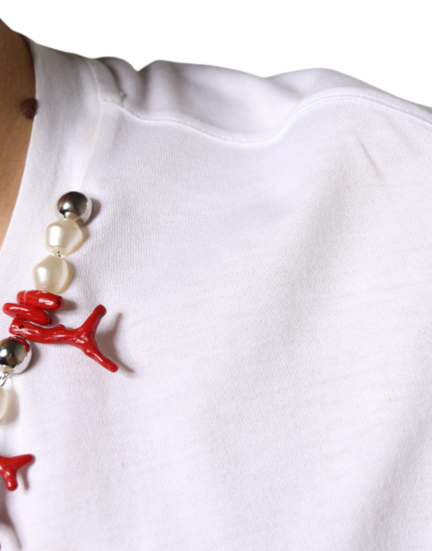 Dolce & Gabbana White Cotton Necklace Embellished T-shirt Dolce & Gabbana