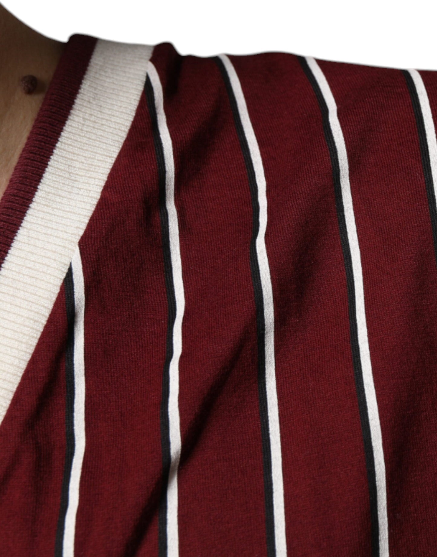Dolce & Gabbana Maroon Stripes Cotton Logo V-neck T-shirt Dolce & Gabbana