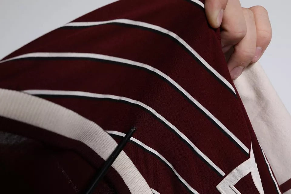 Dolce & Gabbana Maroon Stripes Cotton Logo V-neck T-shirt Dolce & Gabbana