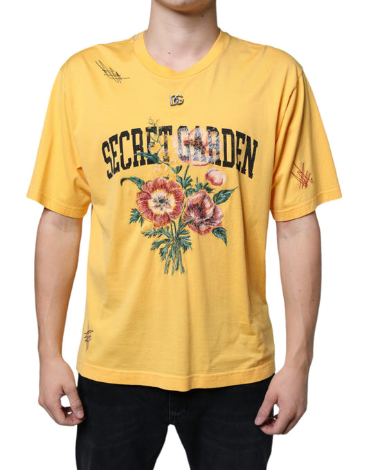 Dolce & Gabbana Yellow Secret Graden Floral Cotton Crew Neck T-shirt Dolce & Gabbana
