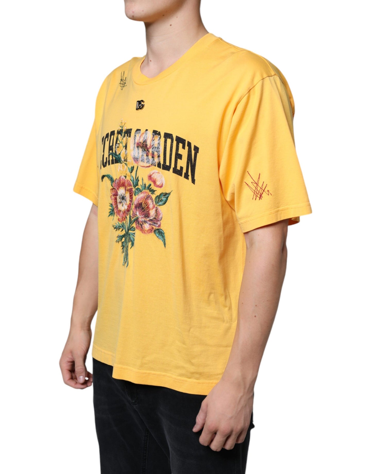 Dolce & Gabbana Yellow Secret Graden Floral Cotton Crew Neck T-shirt Dolce & Gabbana