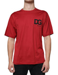 Dolce & Gabbana Red Cotton DG Logo Print Crew Neck T-shirt - Eljoys Fashion 