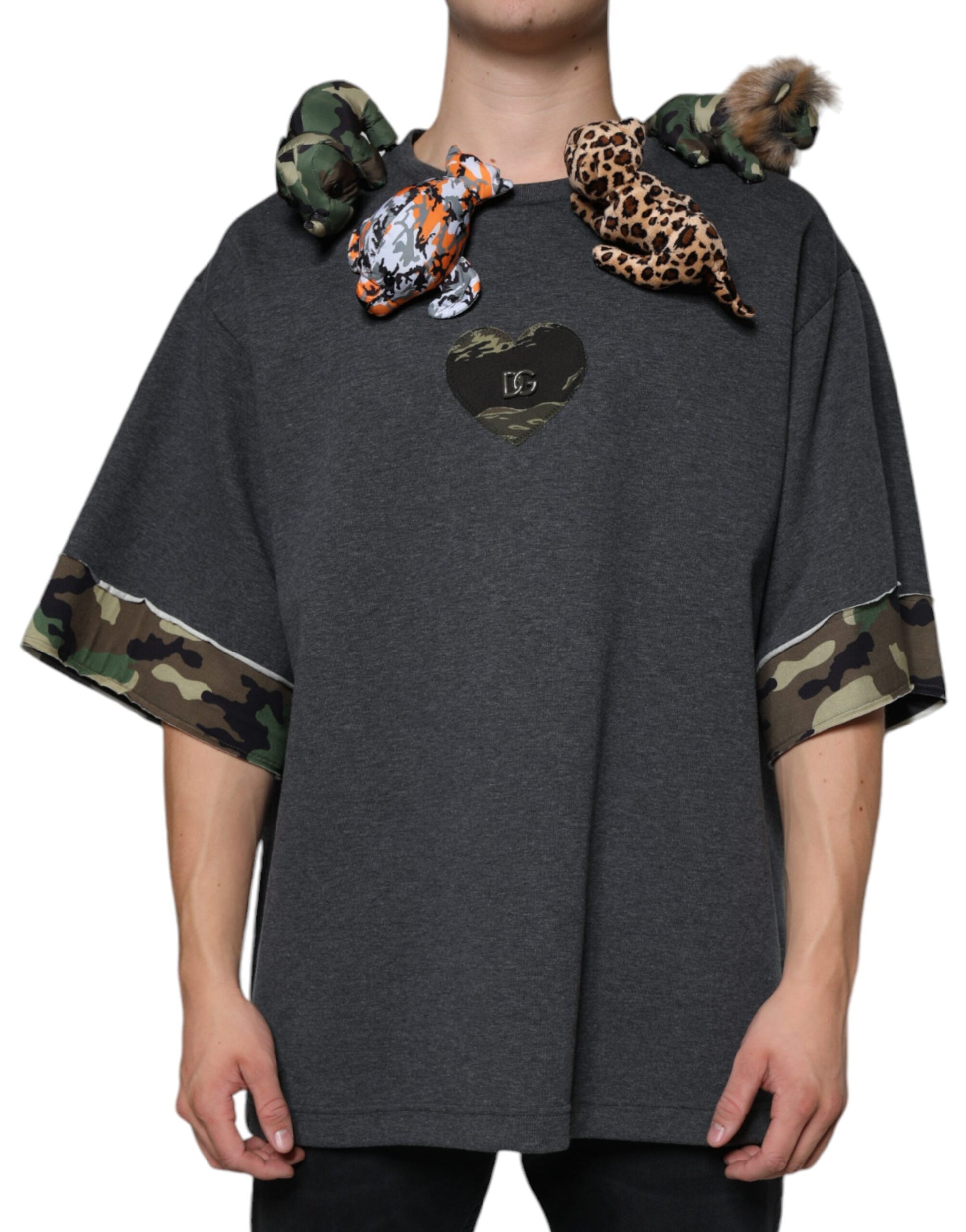 Dolce & Gabbana Gray Camouflage Animal Stuff Cotton T-shirt Dolce & Gabbana