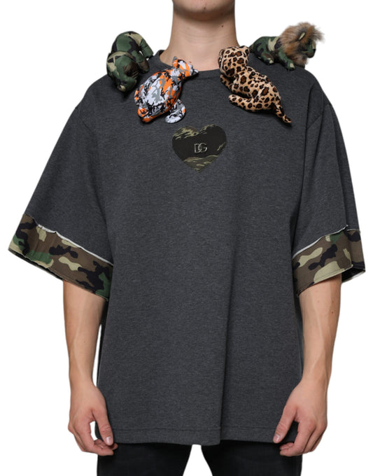 Dolce & Gabbana Gray Camouflage Animal Stuff Cotton T-shirt Dolce & Gabbana