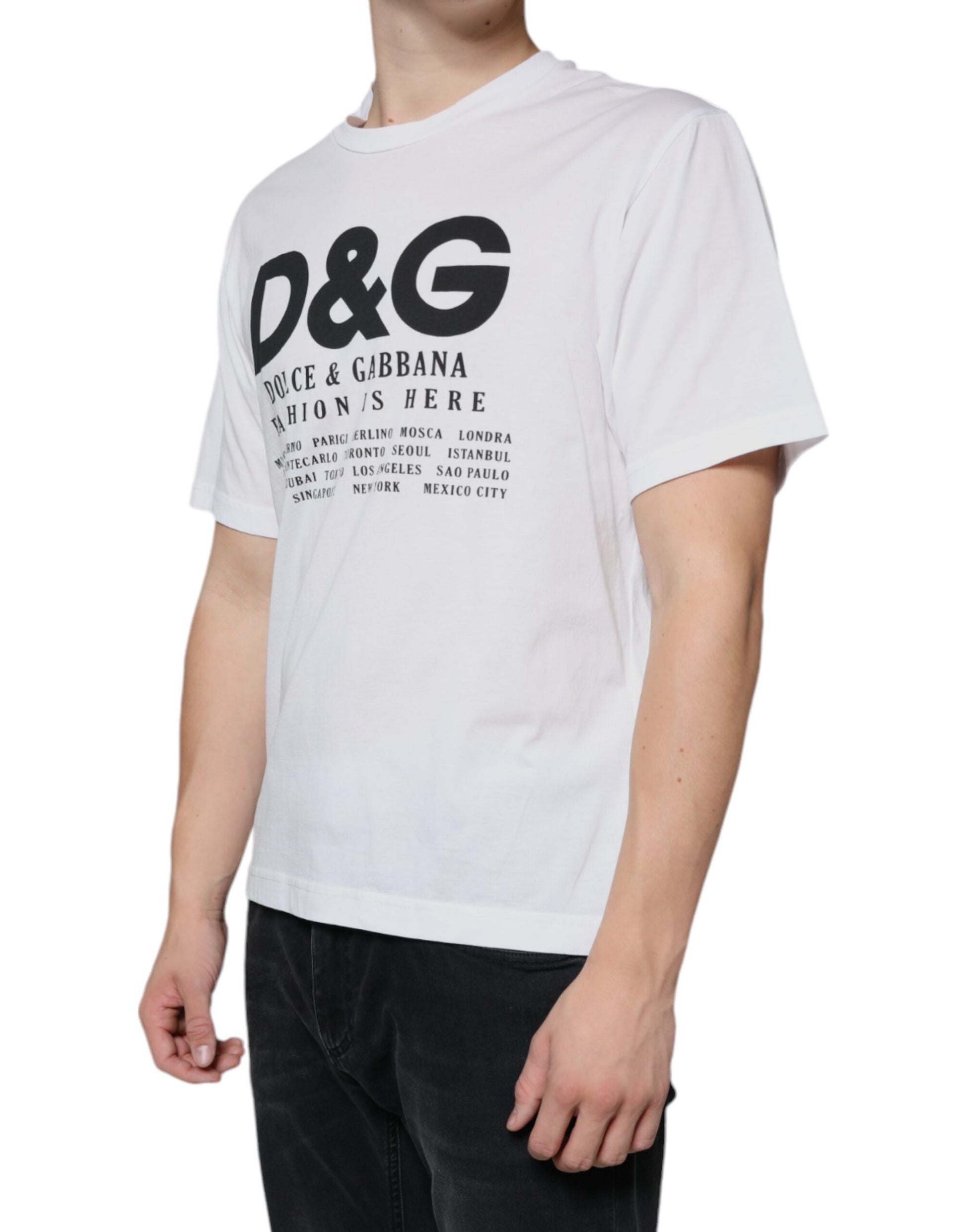 Dolce & Gabbana White Cotton DG Logo Print Casual T-shirt Dolce & Gabbana