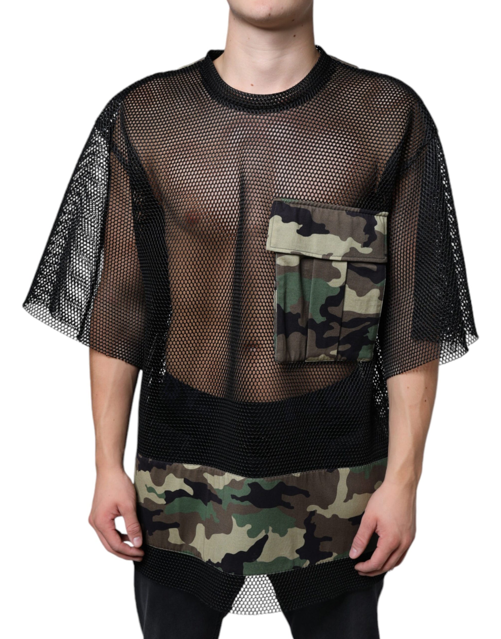 Dolce & Gabbana Black Mesh Camouflage Short Sleeves T-shirt Dolce & Gabbana