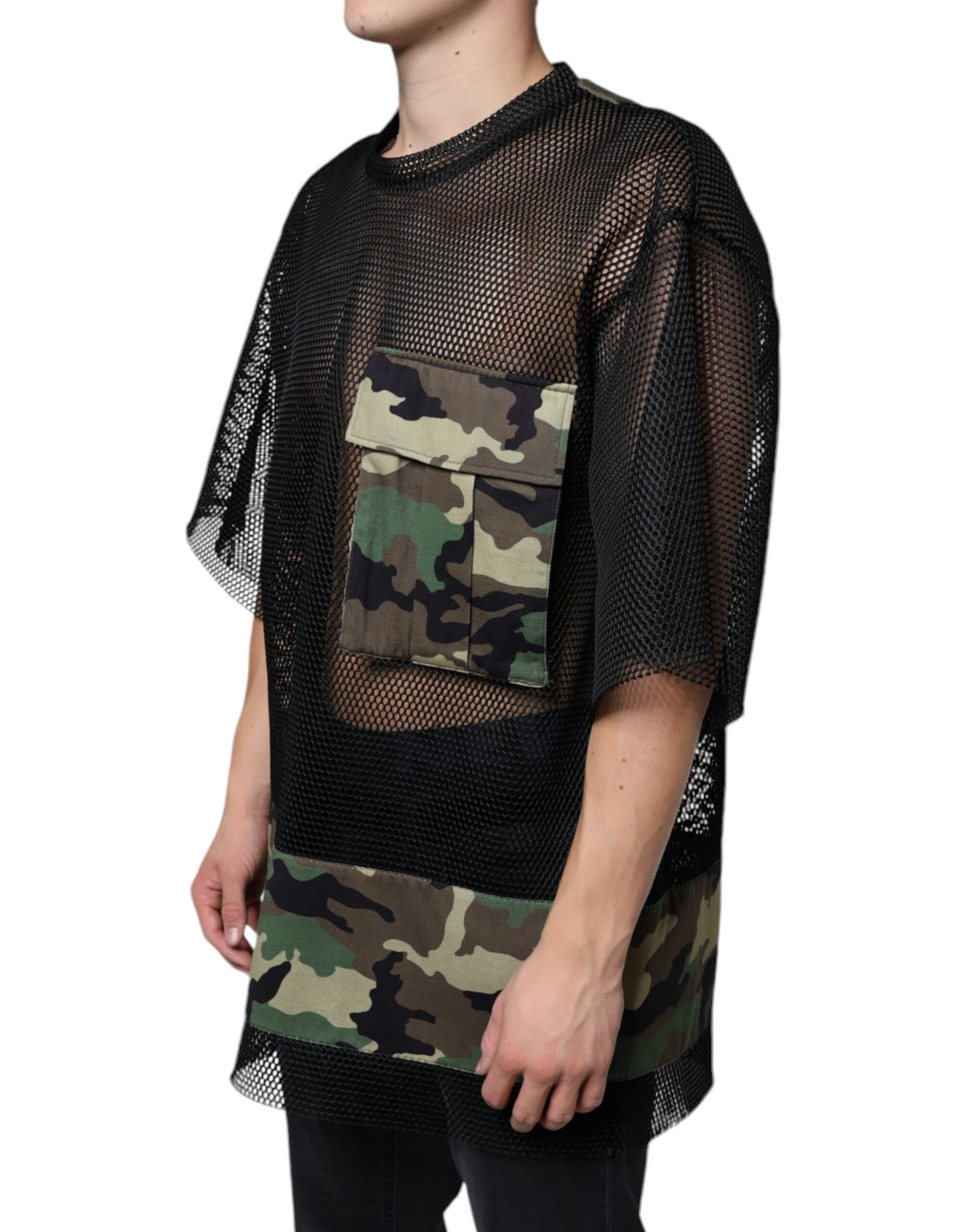 Dolce & Gabbana Black Mesh Camouflage Short Sleeves T-shirt Dolce & Gabbana