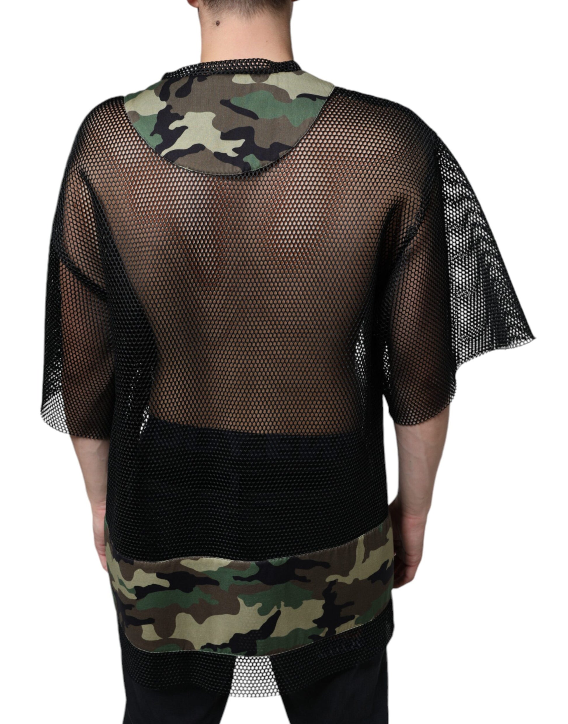 Dolce & Gabbana Black Mesh Camouflage Short Sleeves T-shirt Dolce & Gabbana