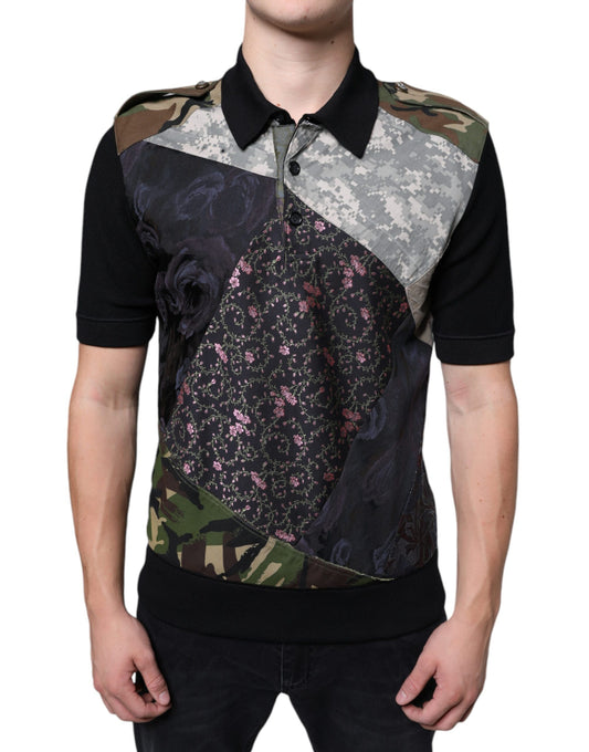 Dolce & Gabbana Multicolor Camouflage Patchwork Silk Polo T-shirt Dolce & Gabbana