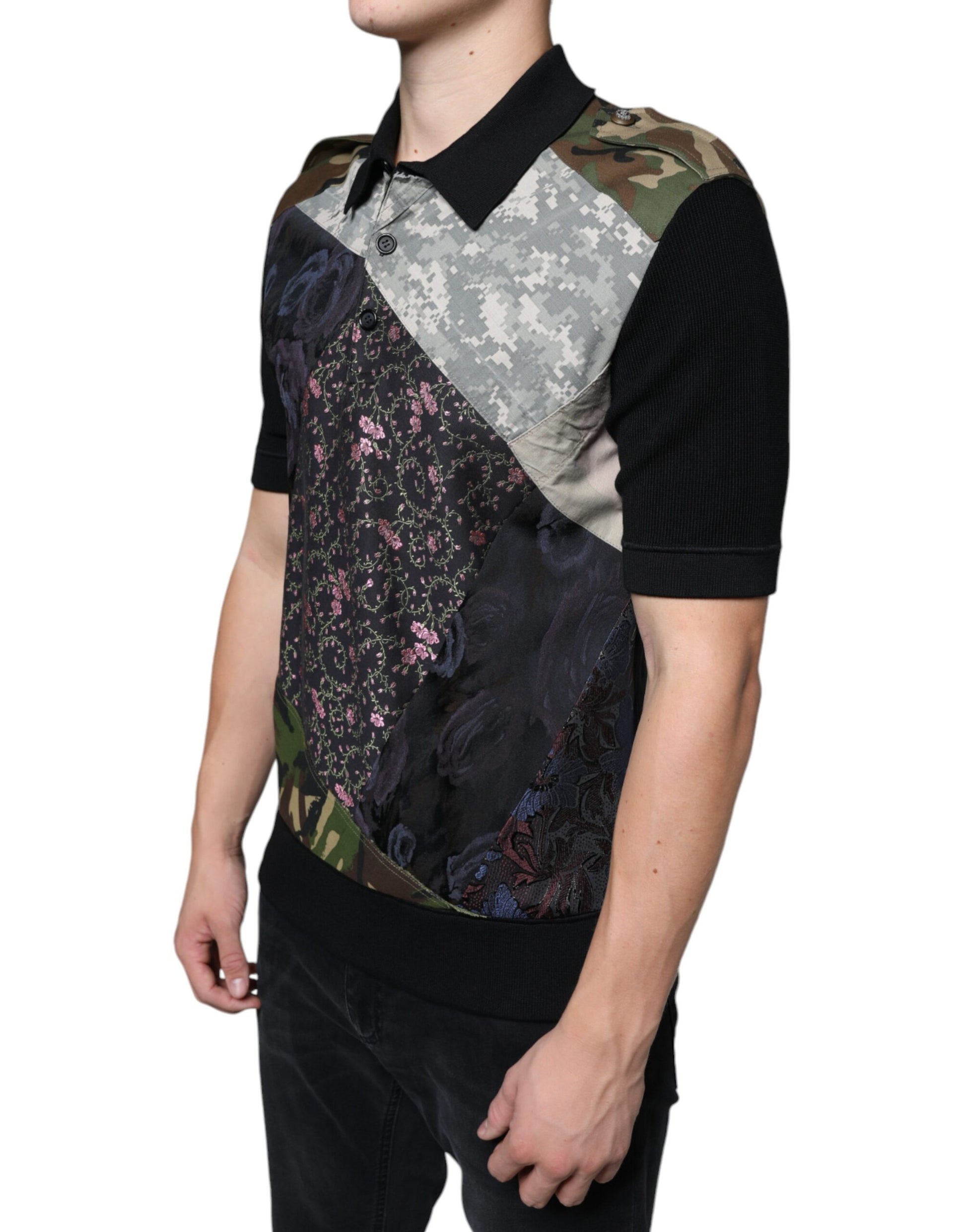 Dolce & Gabbana Multicolor Camouflage Patchwork Silk Polo T-shirt Dolce & Gabbana